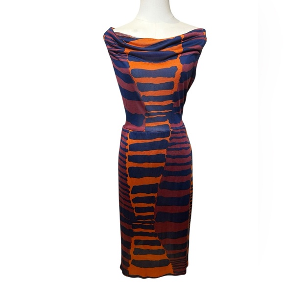 Vintage Anna Sui Silk Printed Cowl Neck Dress in Multicolor (Spring 2001) Size 4 - Picture 2 of 8